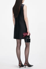 Black Taffeta Embellished Trim Mini Dress