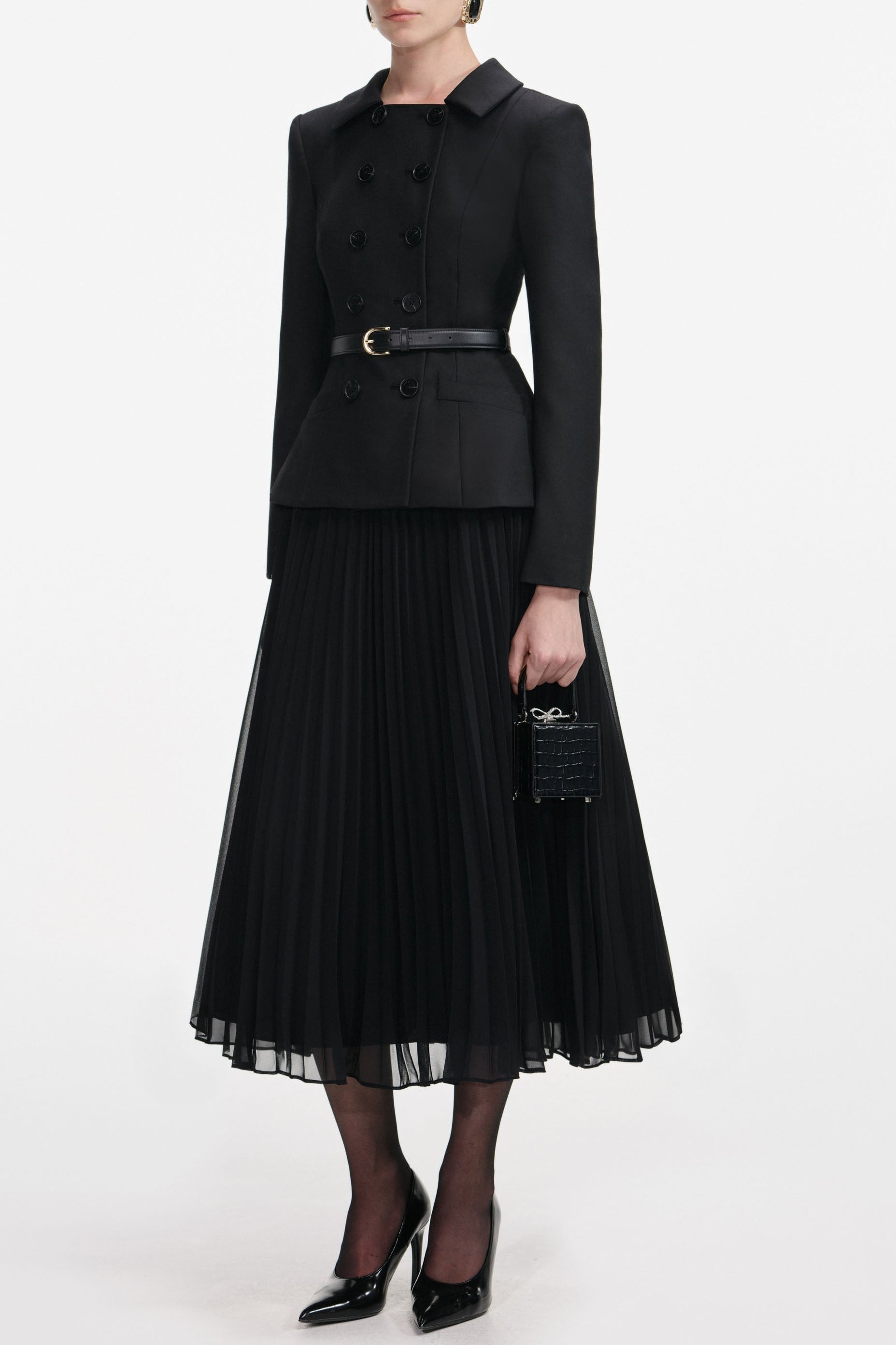 Black Wool Crepe Midi Dress