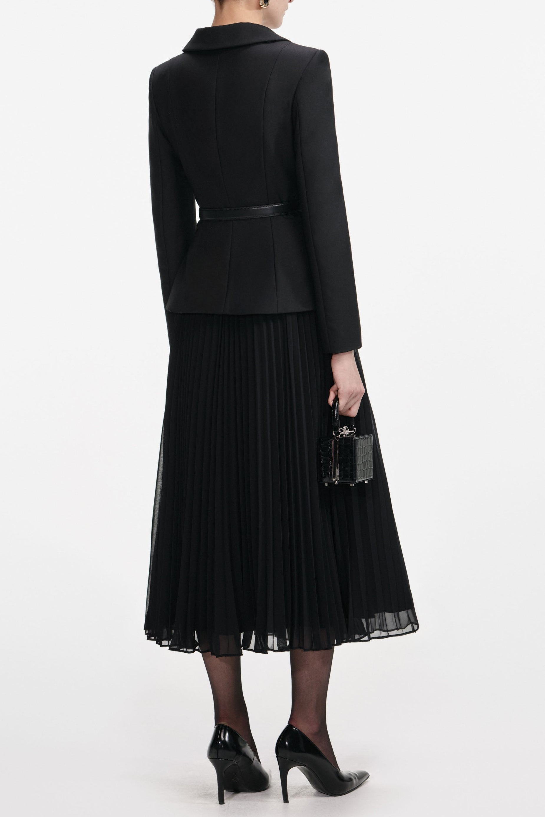 Black Wool Crepe Midi Dress