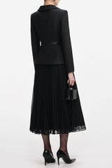 Black Wool Crepe Midi Dress