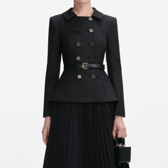 Black Wool Crepe Midi Dress