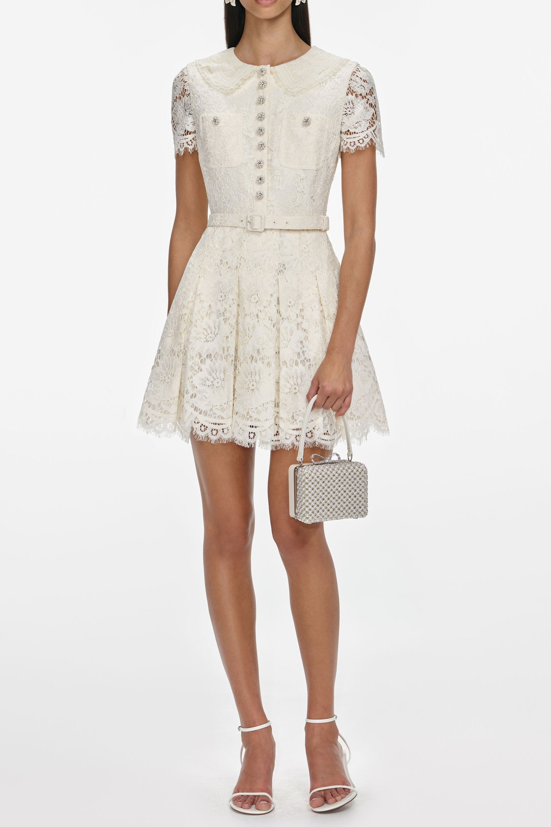 Cream Floral Lace Mini Dress