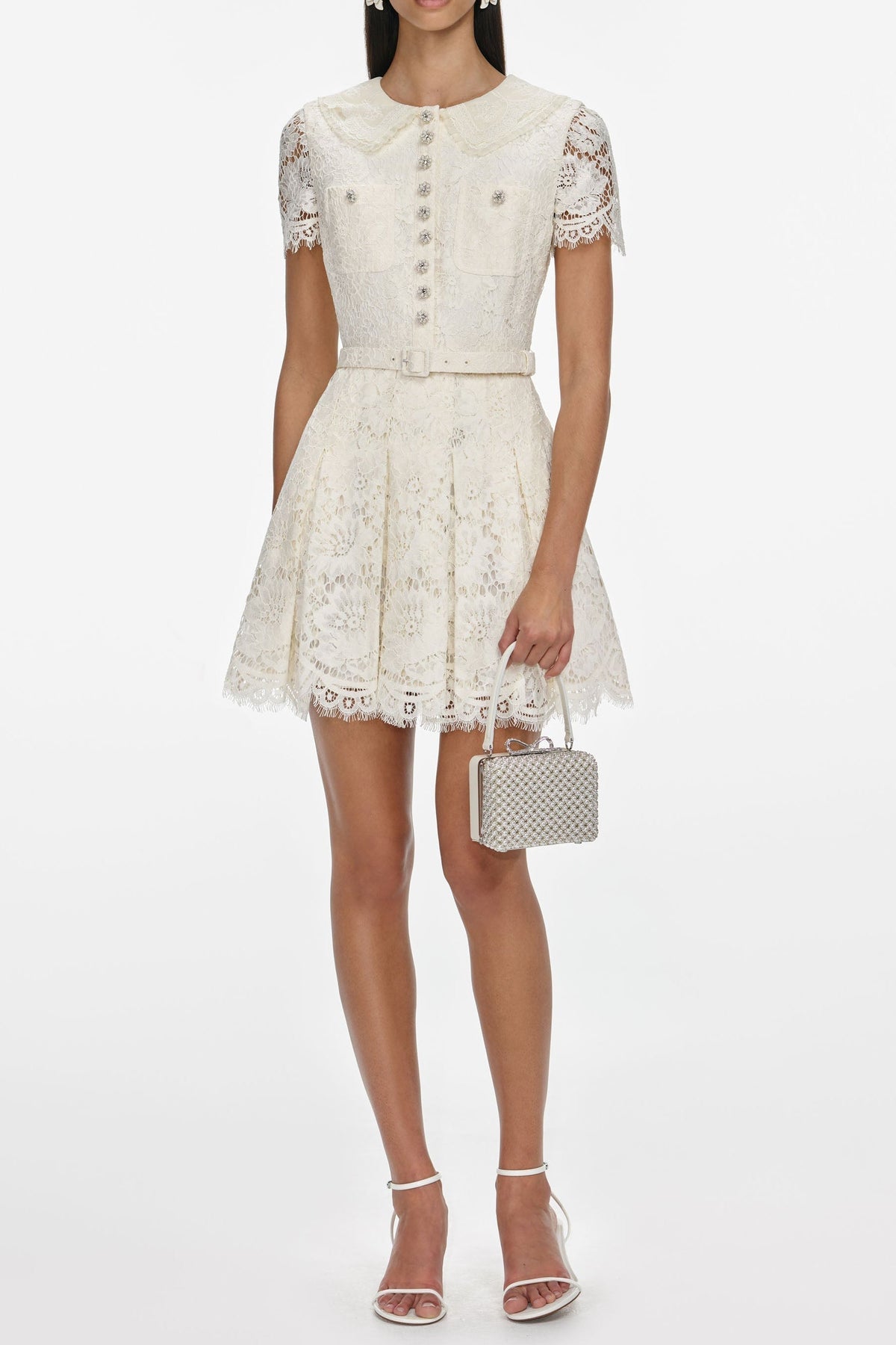 Cream Floral Lace Mini Dress