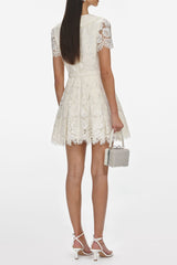 Cream Floral Lace Mini Dress