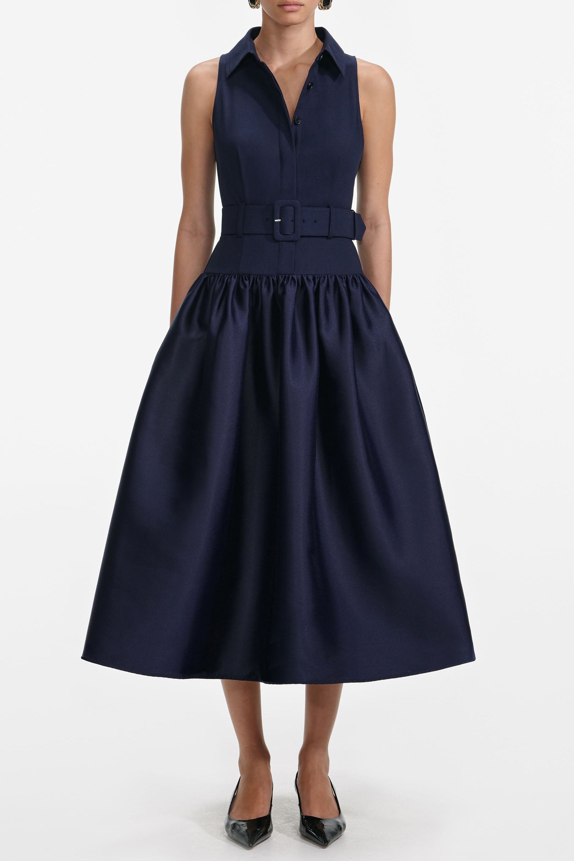 Navy Twill Midi Dress
