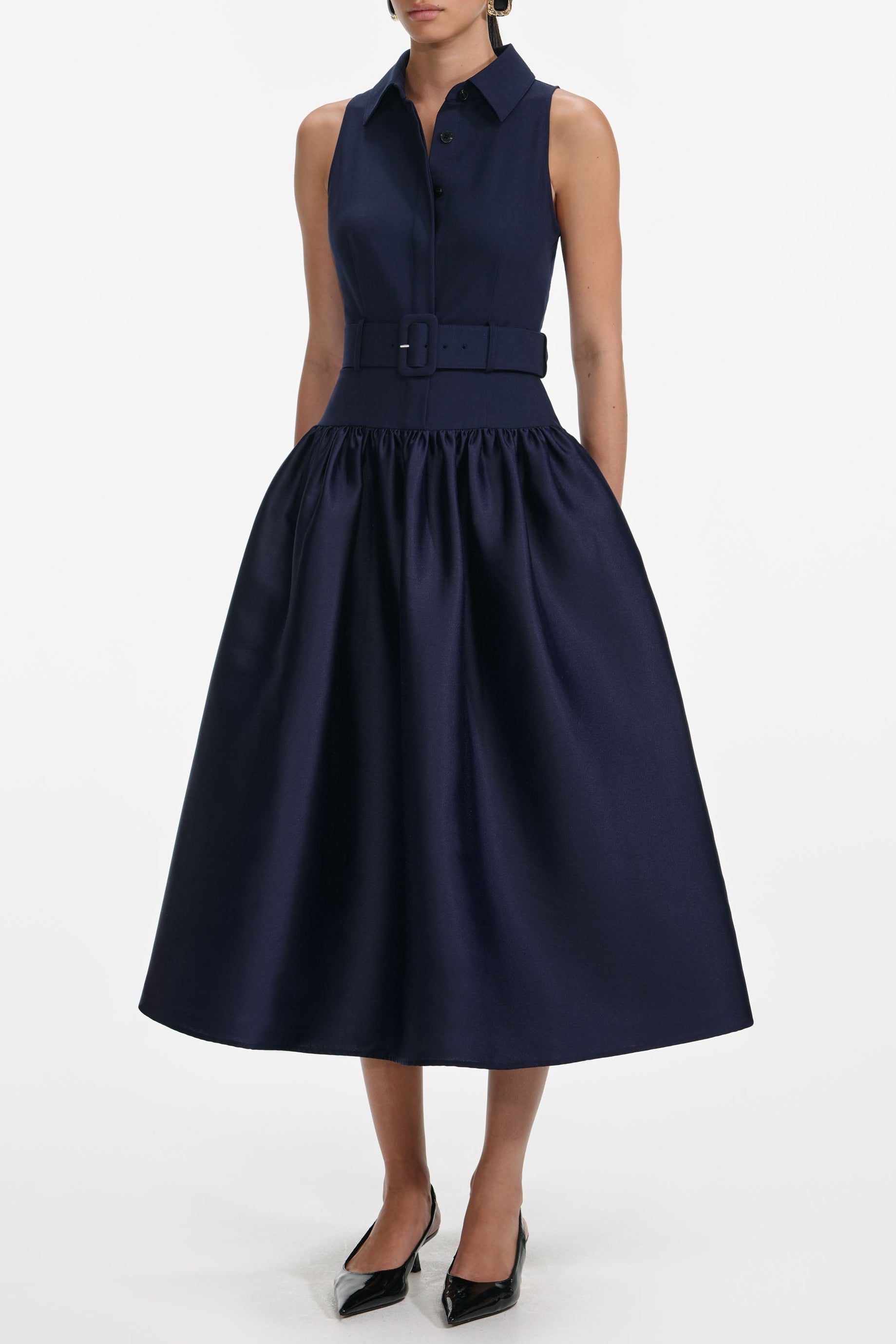 Navy Twill Midi Dress