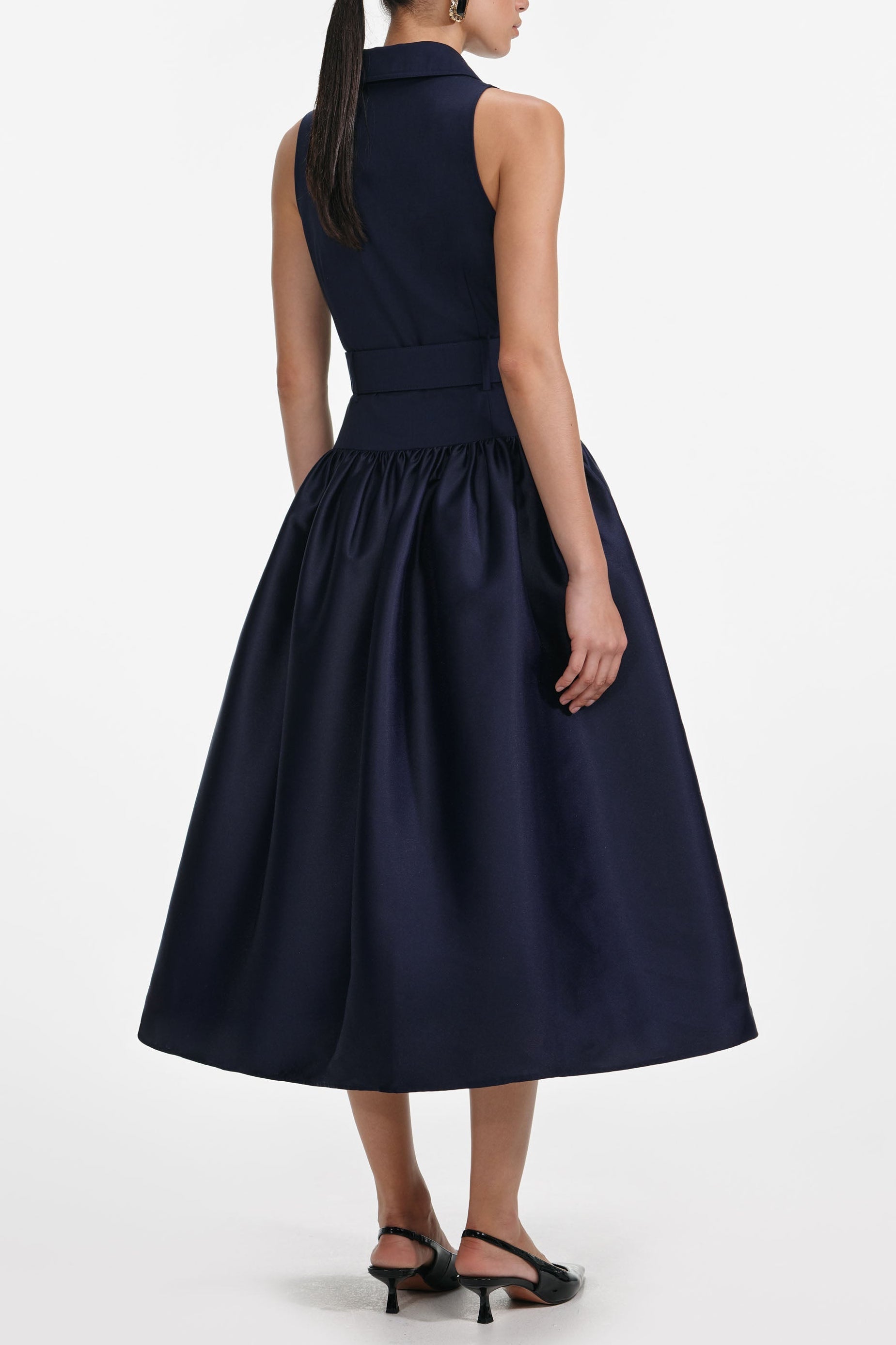 Navy Twill Midi Dress