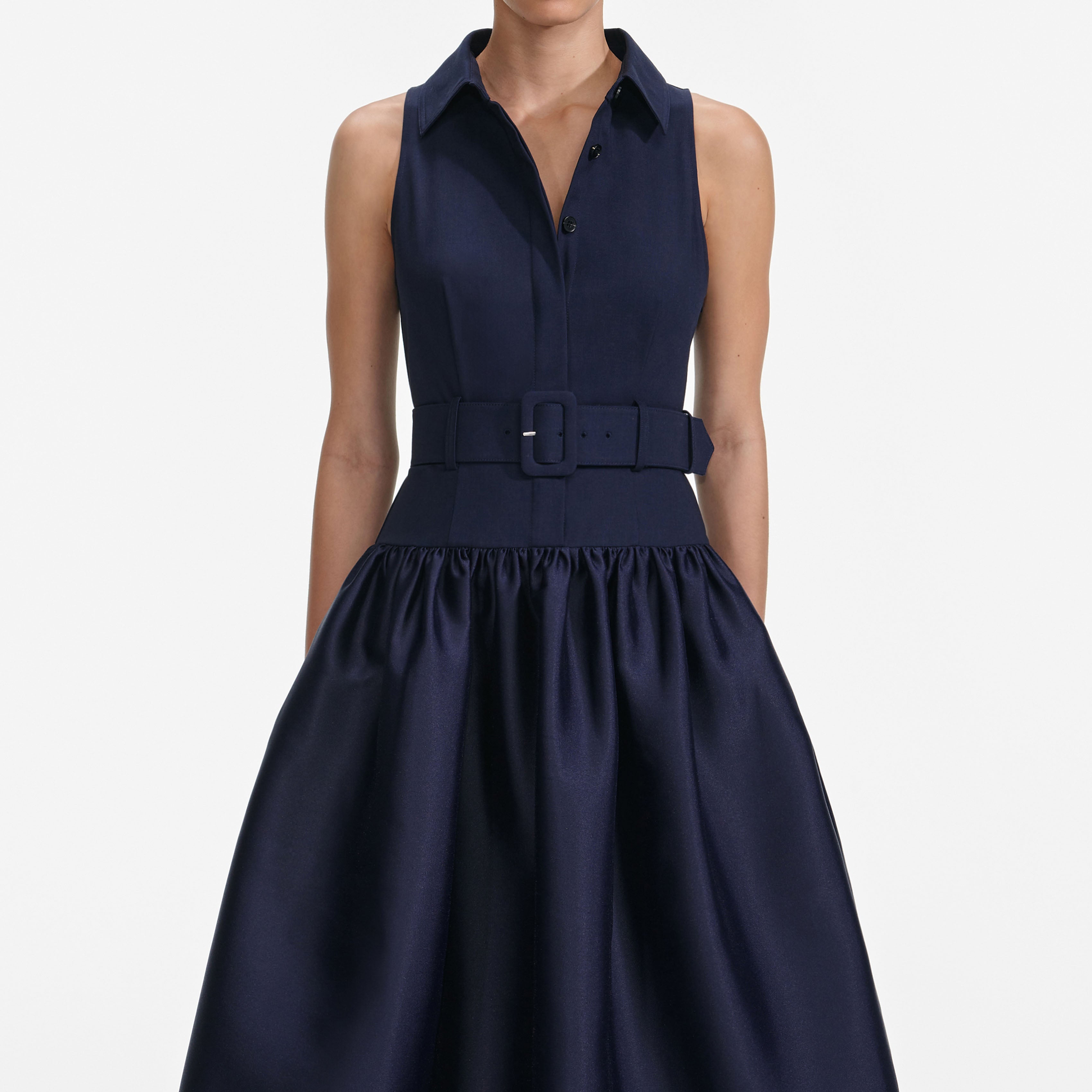 Navy Twill Midi Dress