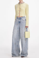 Yellow Rhinestones Embellished AlCardigan