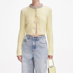 Yellow Rhinestones Embellished AlCardigan