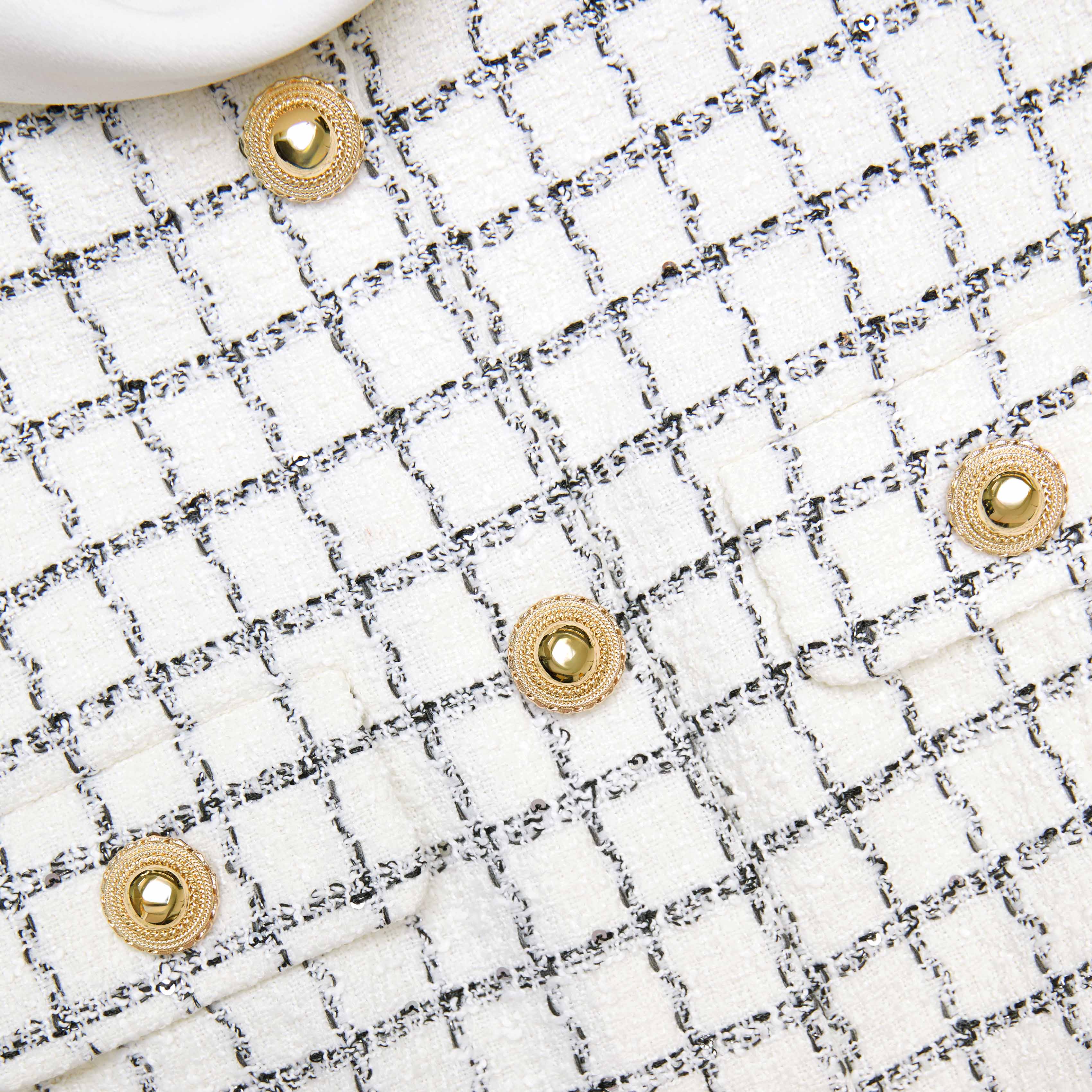 Buttons Check Mini Dress in White