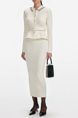 Cream Wool Peplum Knit Midi Dress