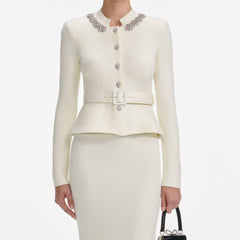 Cream Wool Peplum Knit Midi Dress