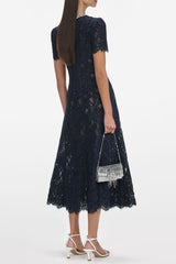 Navy Lace Embellished Midi Dress