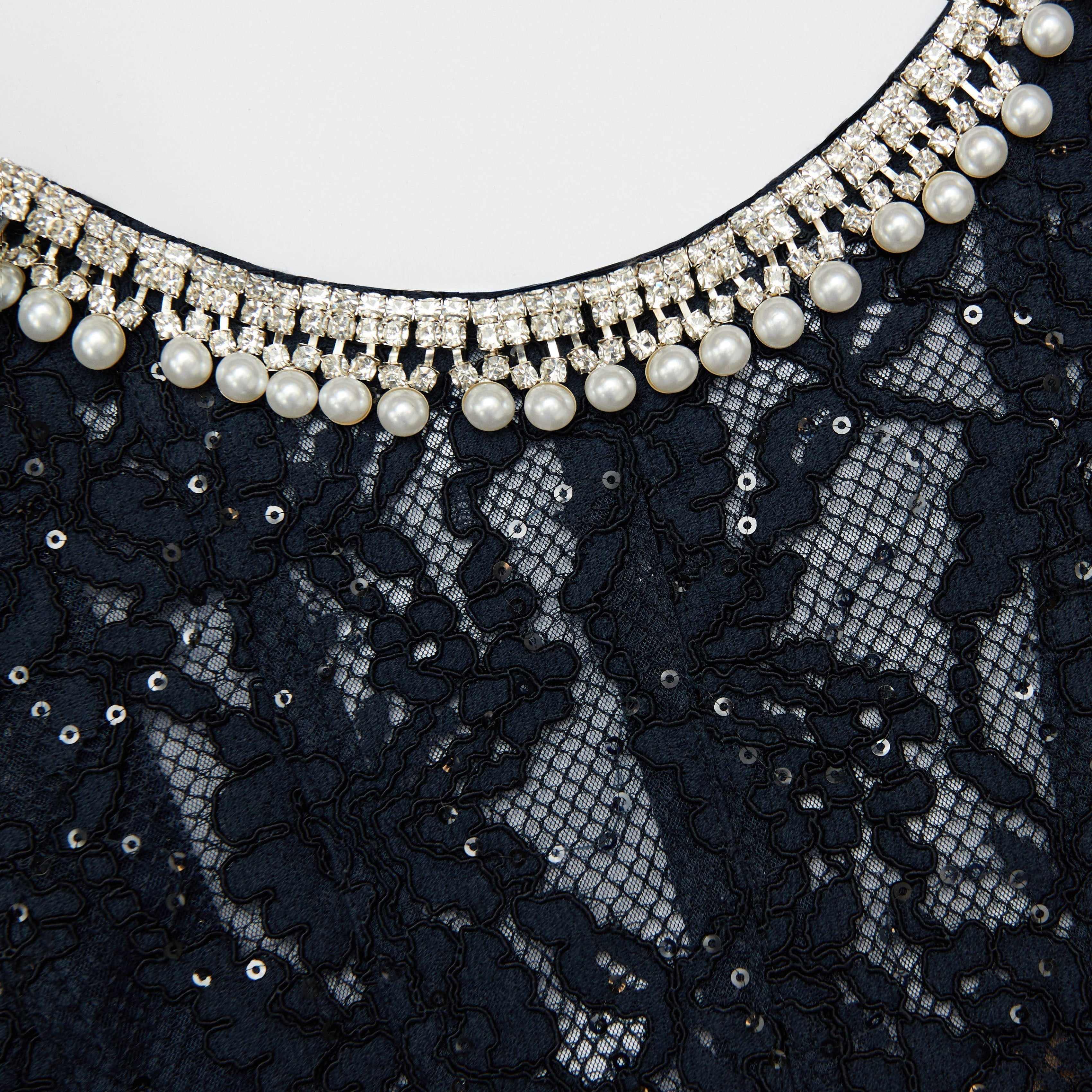 Navy Lace Embellished Midi Dress