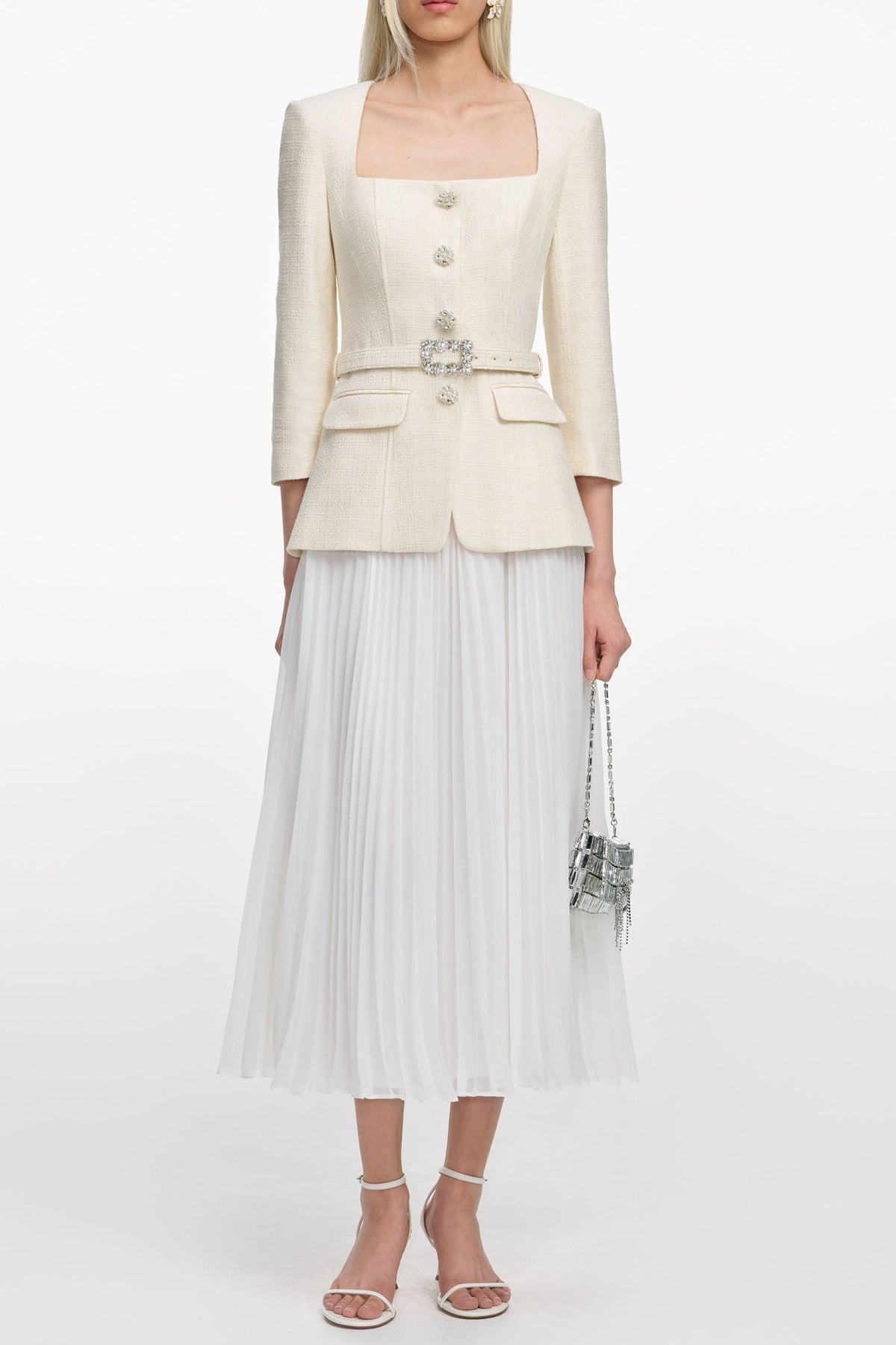 Cream Boucle Long Sleeve Midi Dress
