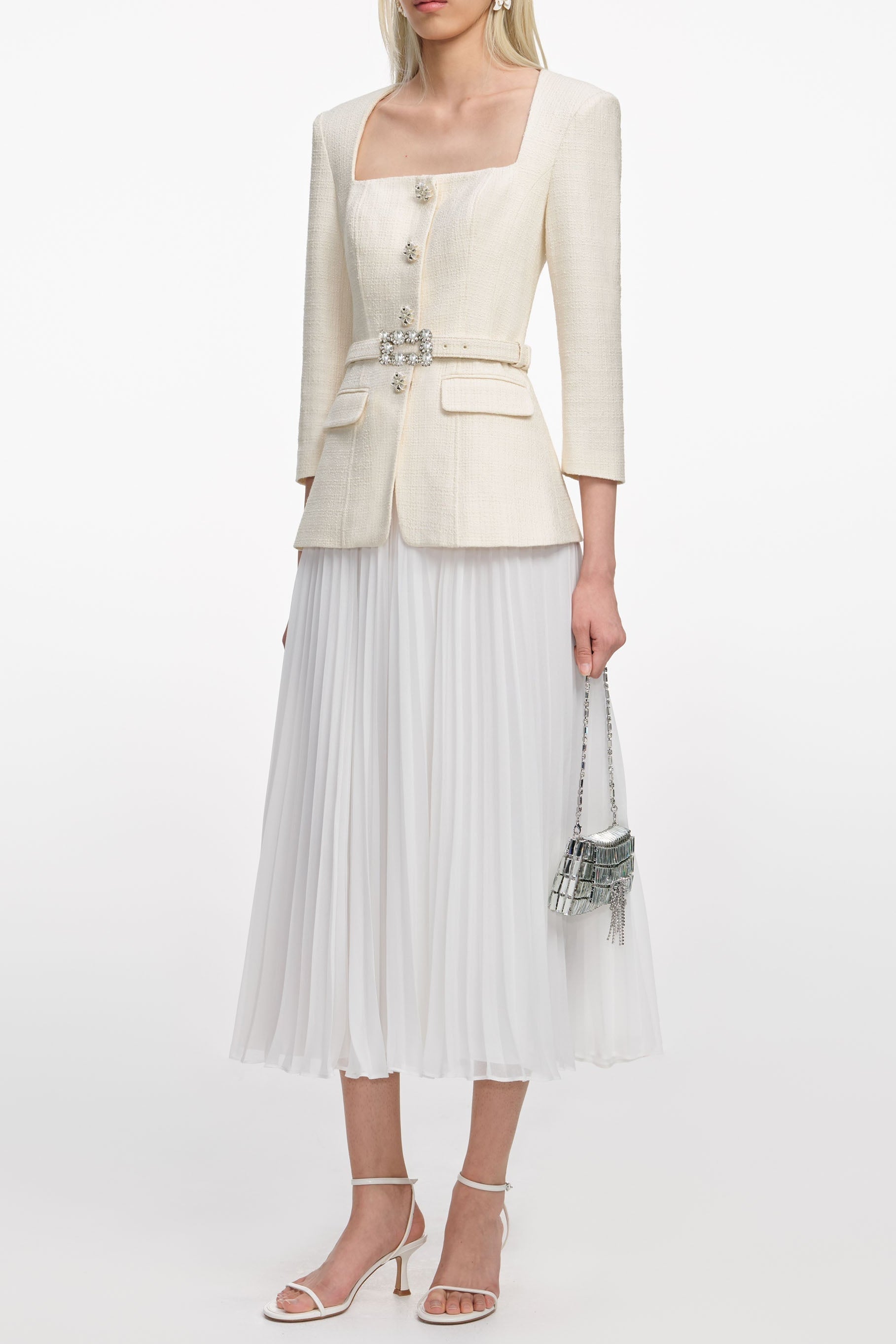 Cream Boucle Long Sleeve Midi Dress