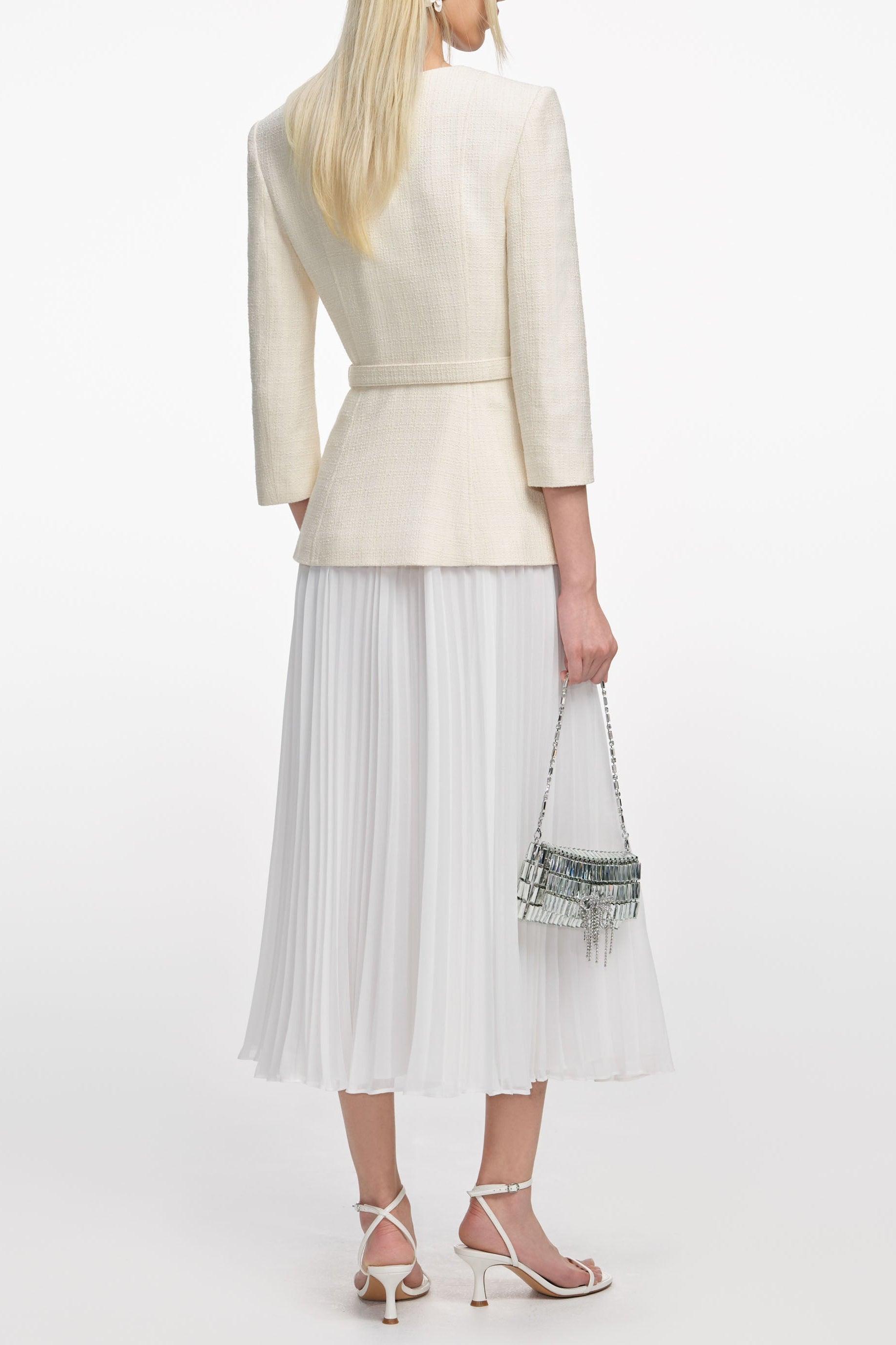 Cream Boucle Long Sleeve Midi Dress