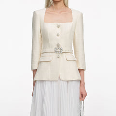 Cream Boucle Long Sleeve Midi Dress