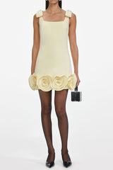 Yellow Crepe 3D Flower Mini Dress