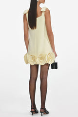 Yellow Crepe 3D Flower Mini Dress