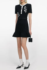 Black Floral Textured Knit Mini Dress