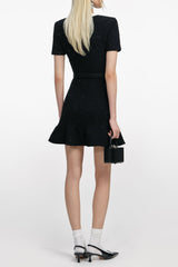 Black Floral Textured Knit Mini Dress