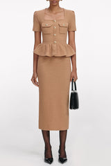 Camel Peplum Knit Midi Dress