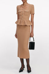 Camel Peplum Knit Midi Dress
