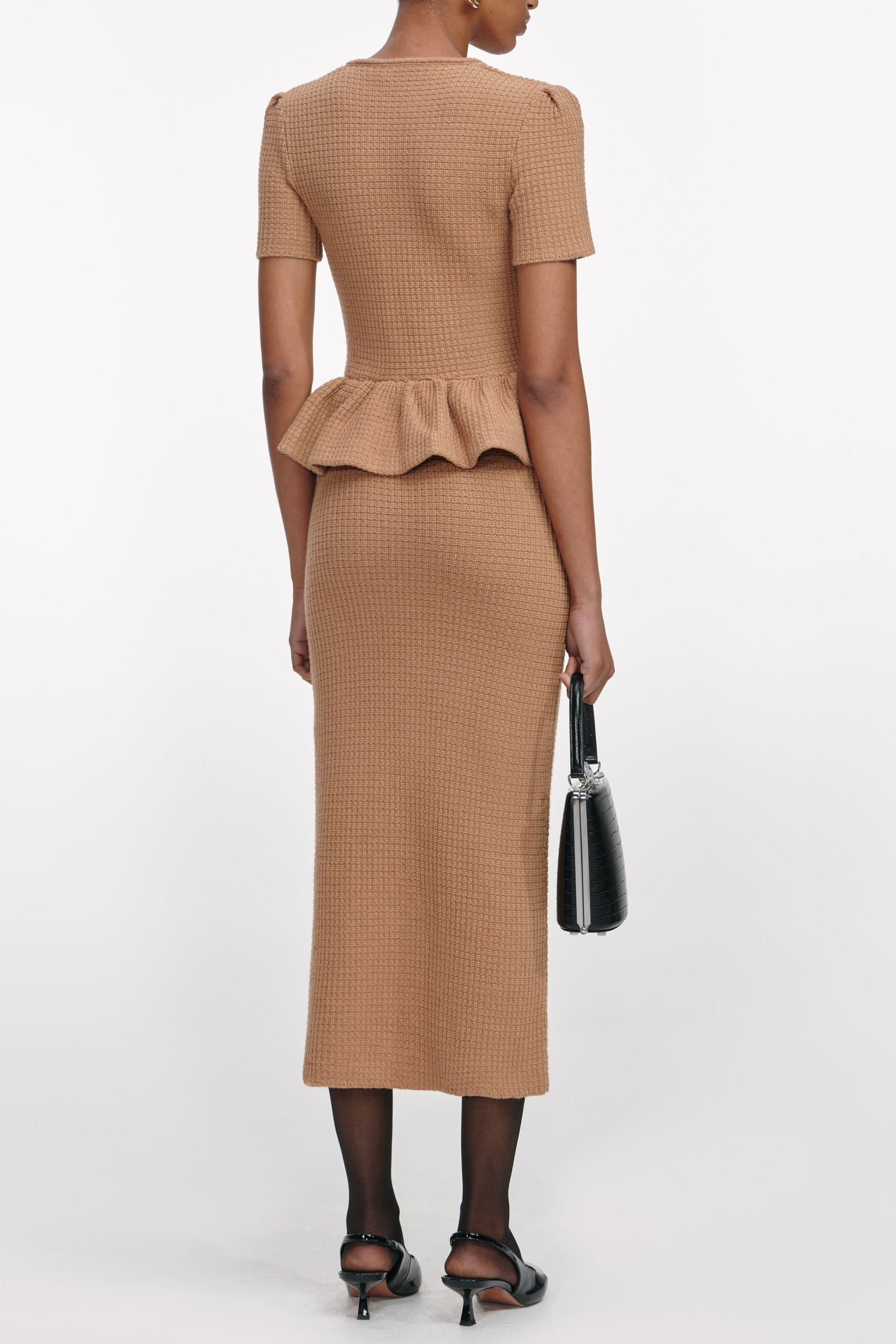 Camel Peplum Knit Midi Dress