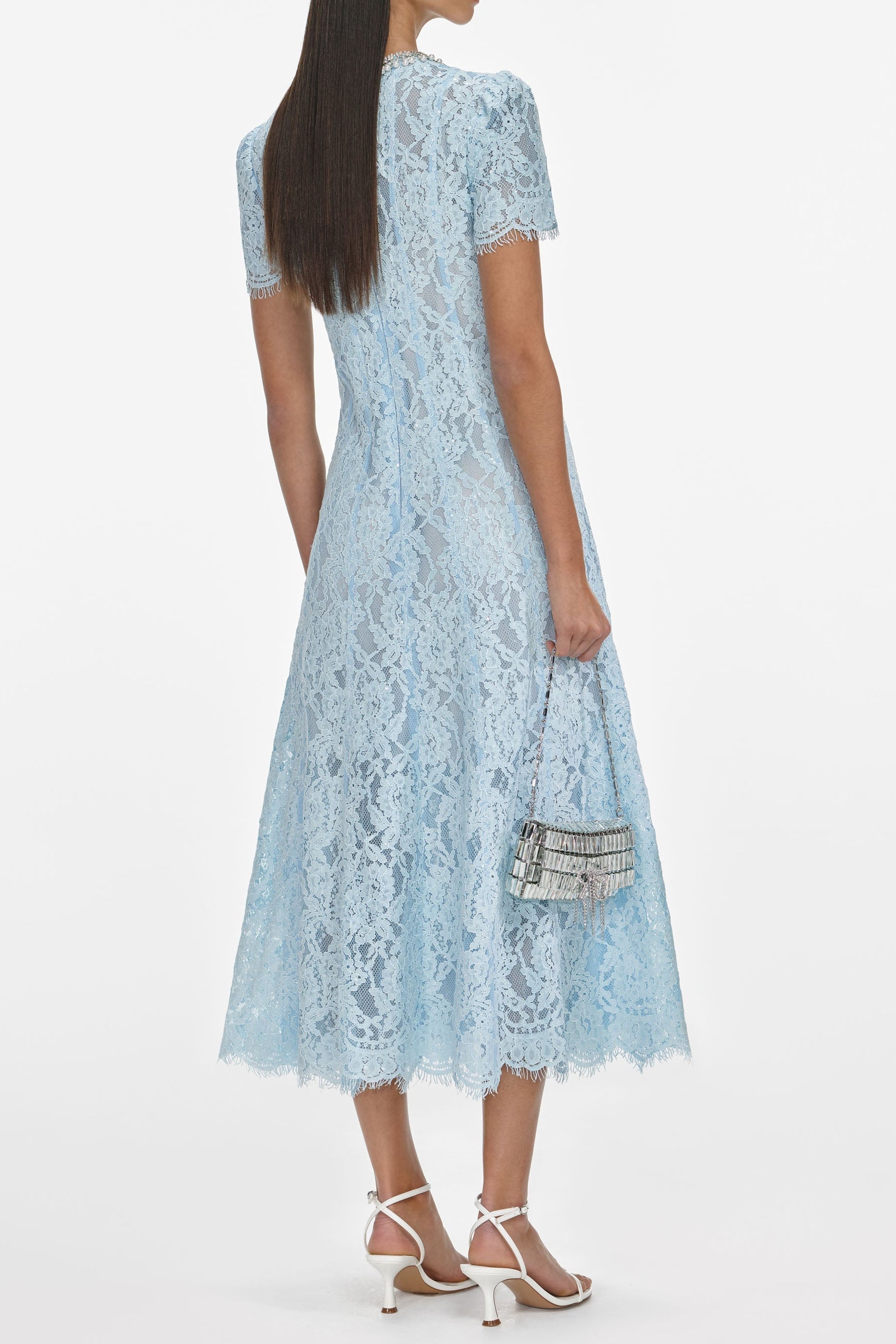 Blue Lace Embellished Midi Dress