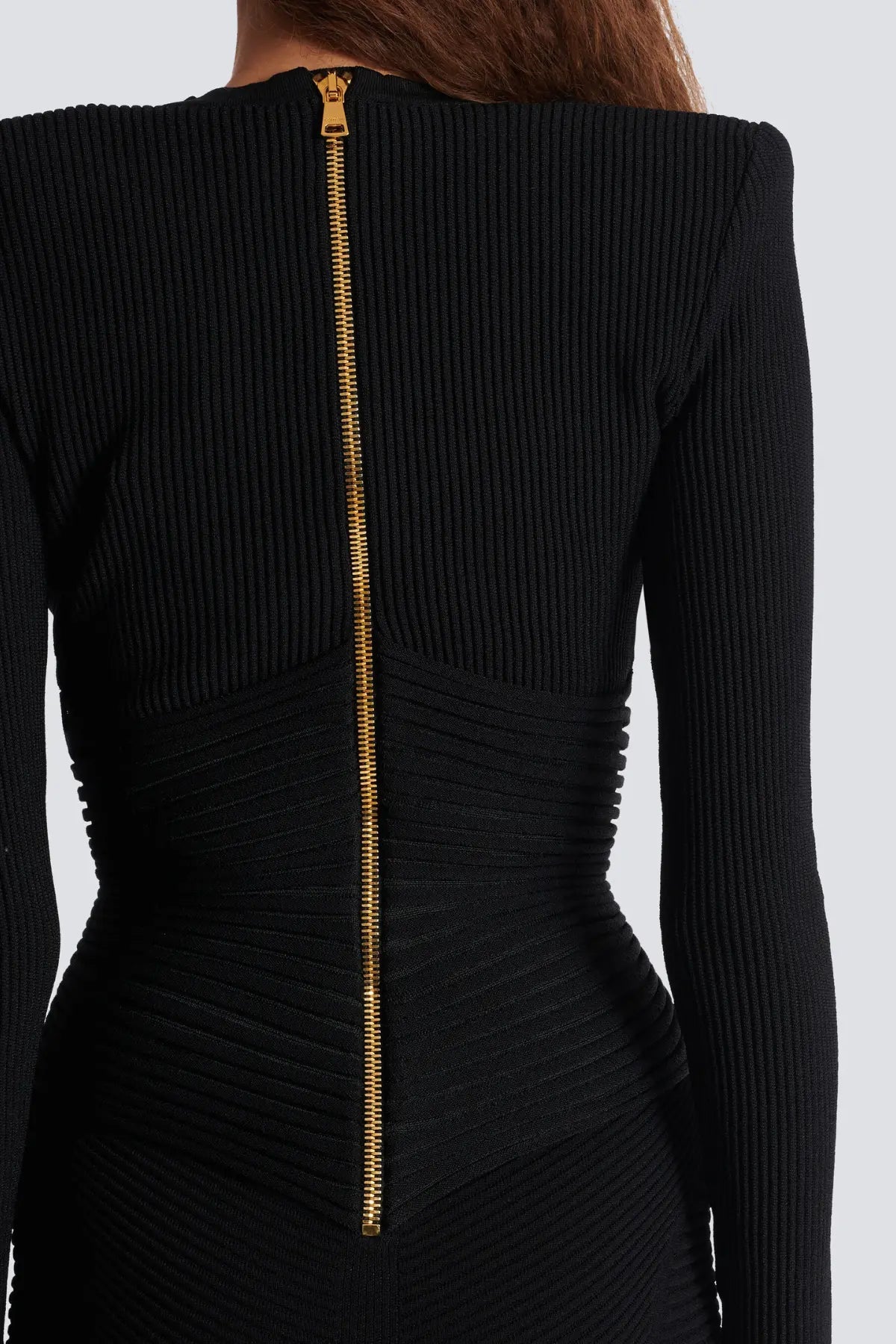 Buttoned Ribbed Knit Mini Dress - Black