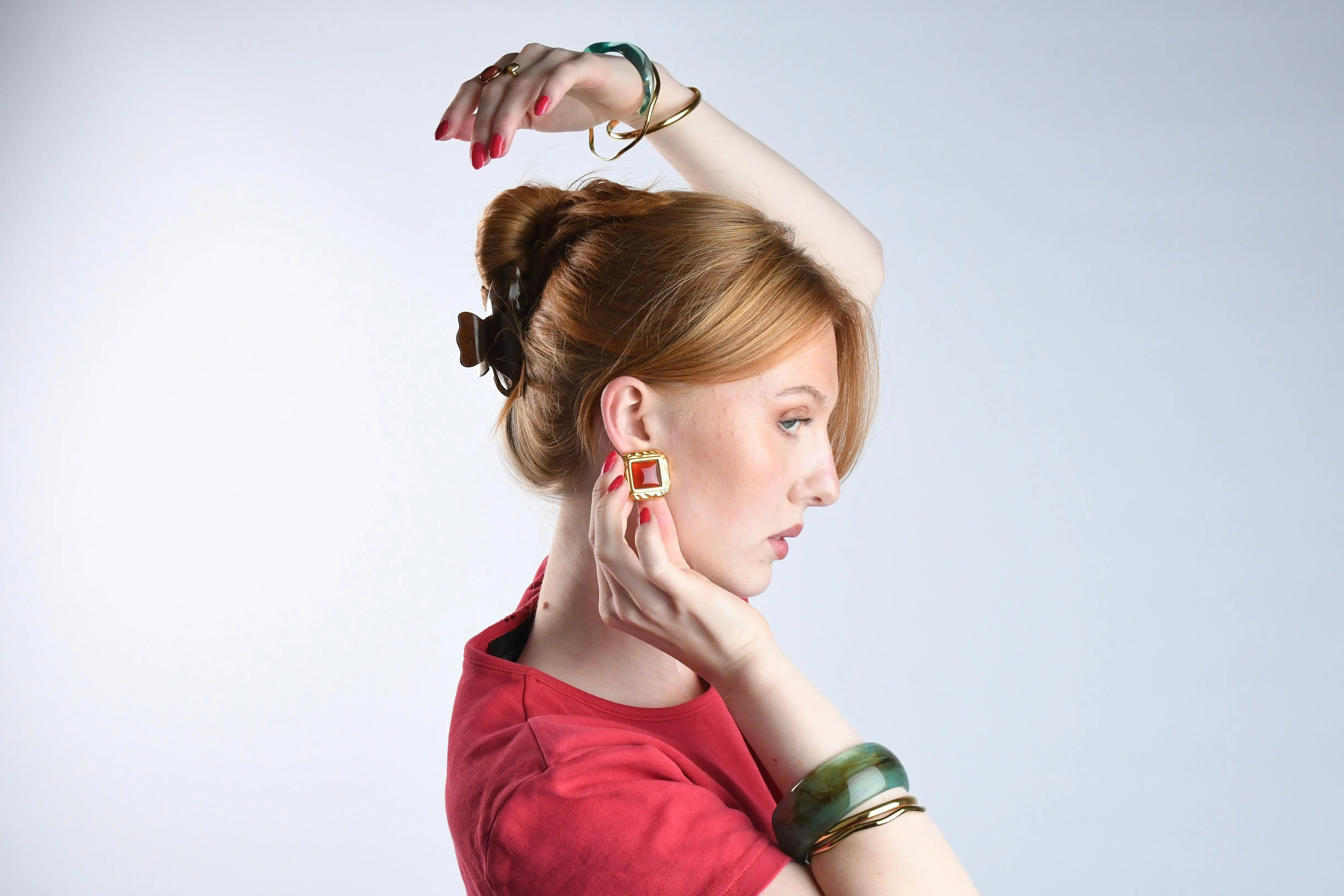 AMARANTH - GOLD EARRINGS RED STONE PLATING WATERPROOF