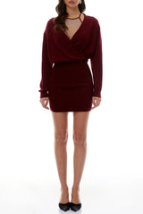 Rhinestone Embellished Bodycon Jersey Mini Dress in Red