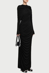 Long Sleeve Knot Bodycon Maxi Dress in Black