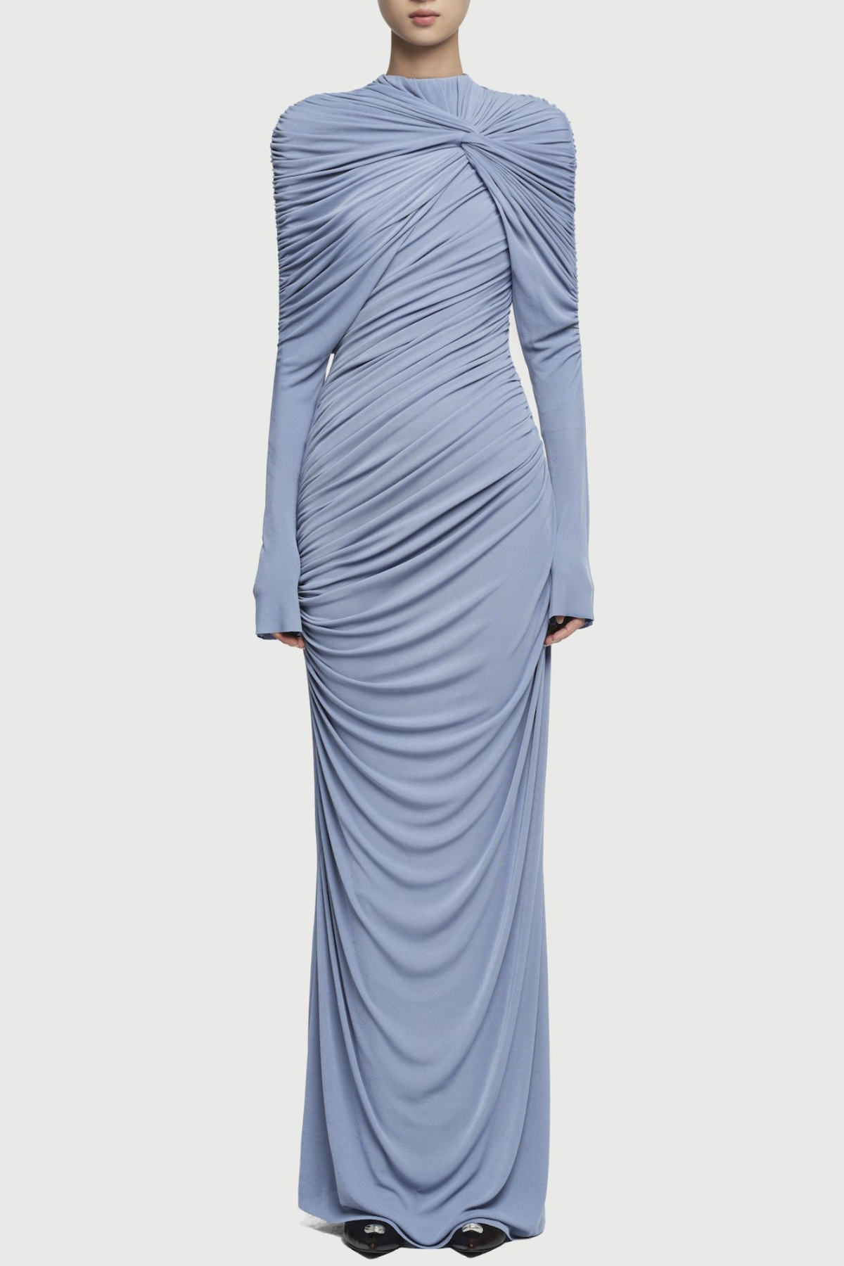 Long Sleeve Knot Bodycon Maxi Dress in Blue