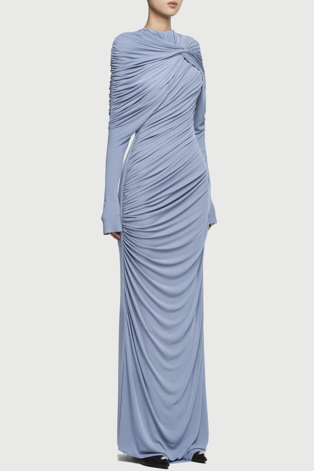 Long Sleeve Knot Bodycon Maxi Dress in Blue