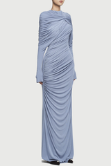 Long Sleeve Knot Bodycon Maxi Dress in Blue