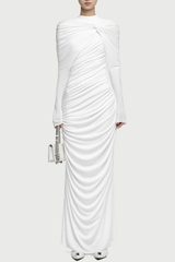 Long Sleeve Knot Bodycon Maxi Dress in White