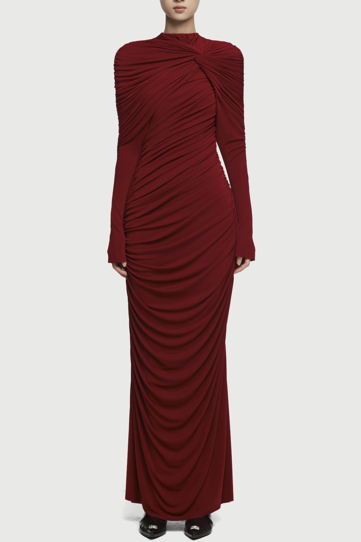 Long Sleeve Knot Bodycon Maxi Dress in Red