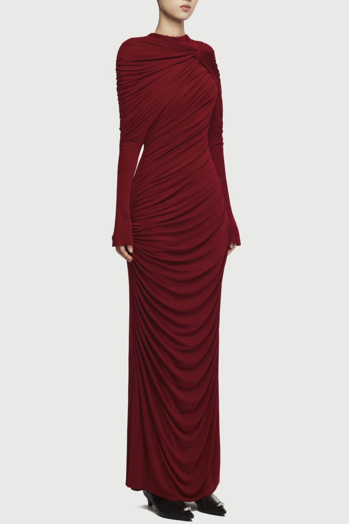Long Sleeve Knot Bodycon Maxi Dress in Red