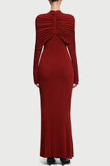 Long Sleeve Knot Bodycon Maxi Dress in Red