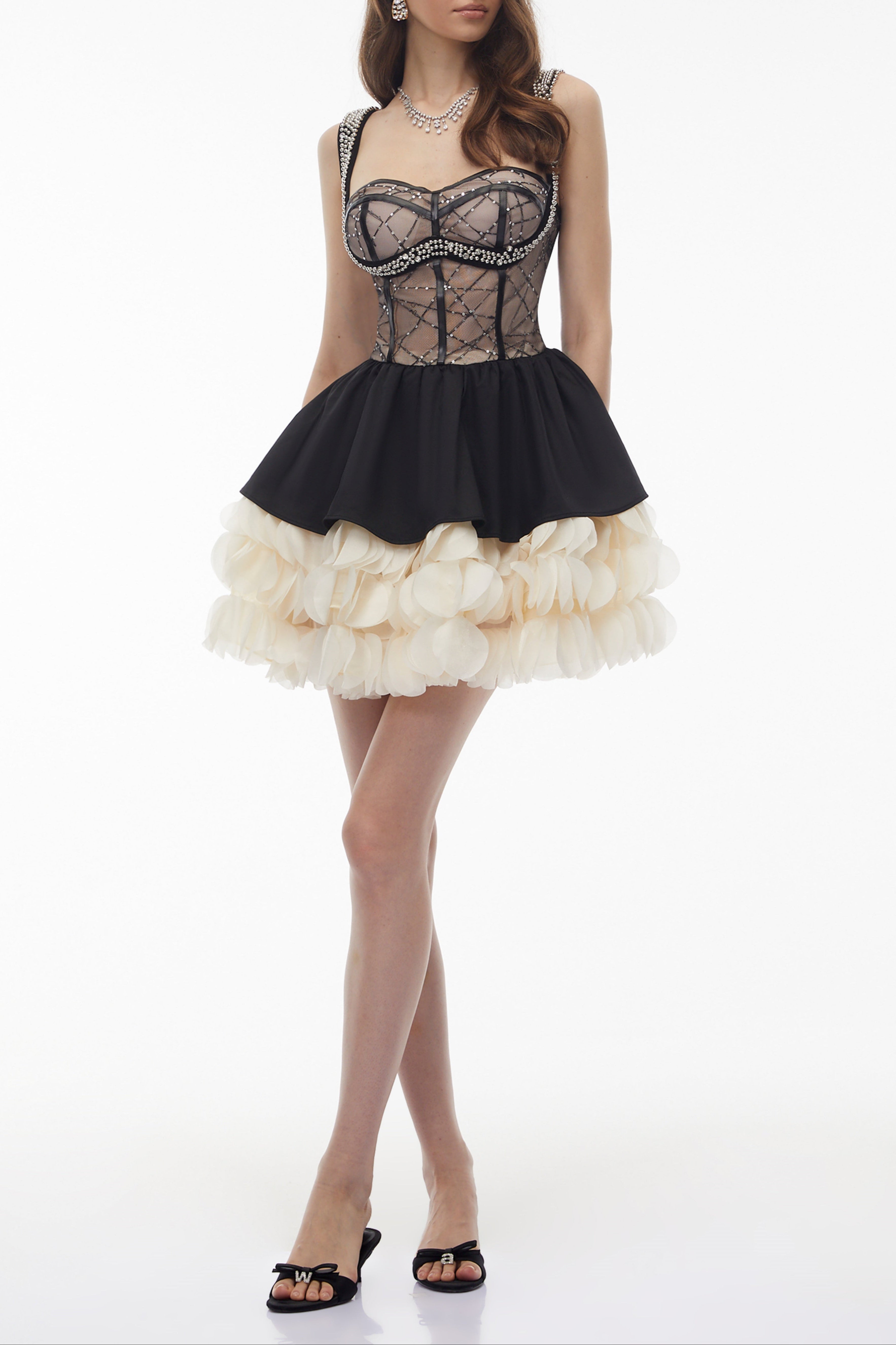 Black Sweetheart Rhinestone Mini Dress