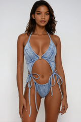 Lace Up Cutout One Piece Swimsuit