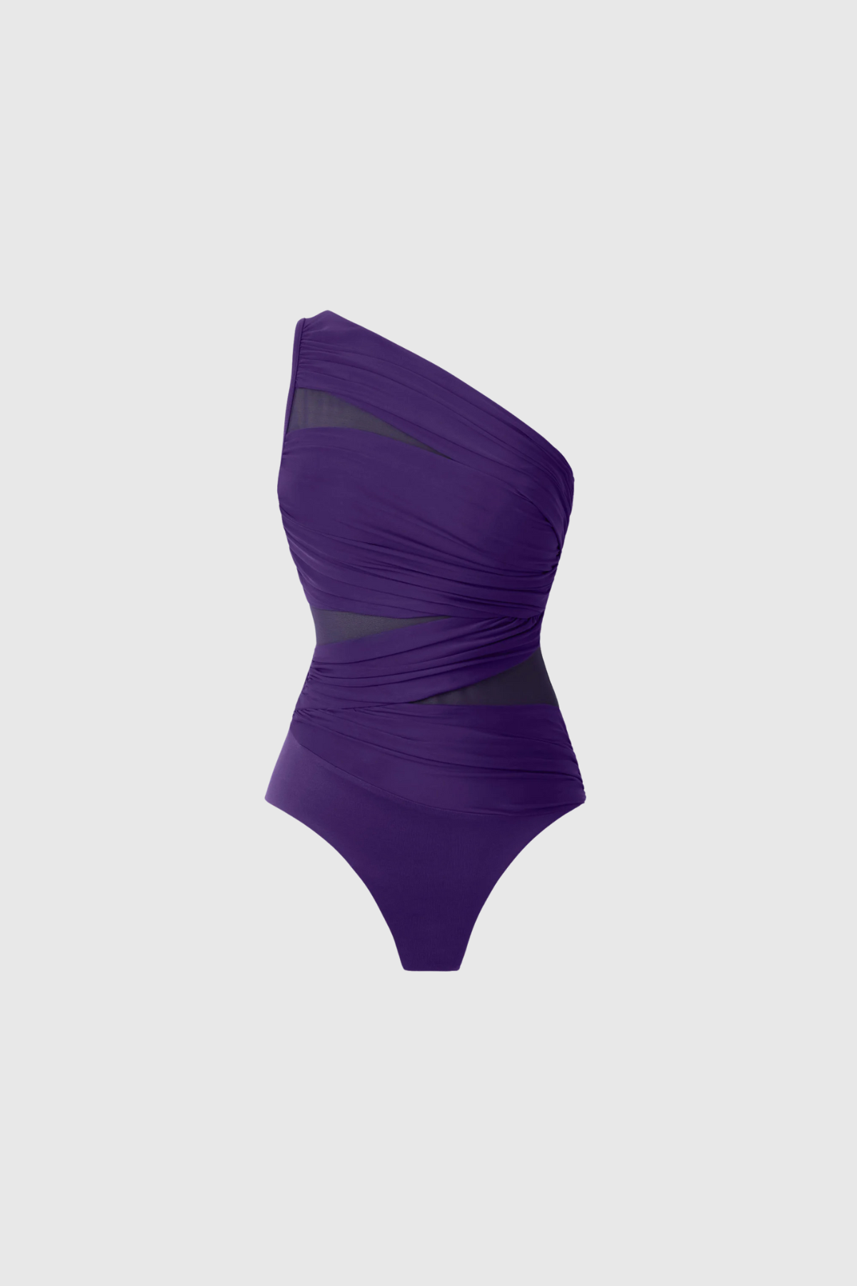 Single Shoulder Mesh Ruch Swimsuit In Purple