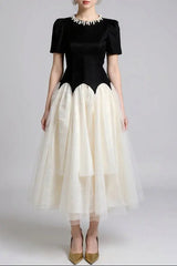 Black-White Rhinestone Neck Maxi Dress