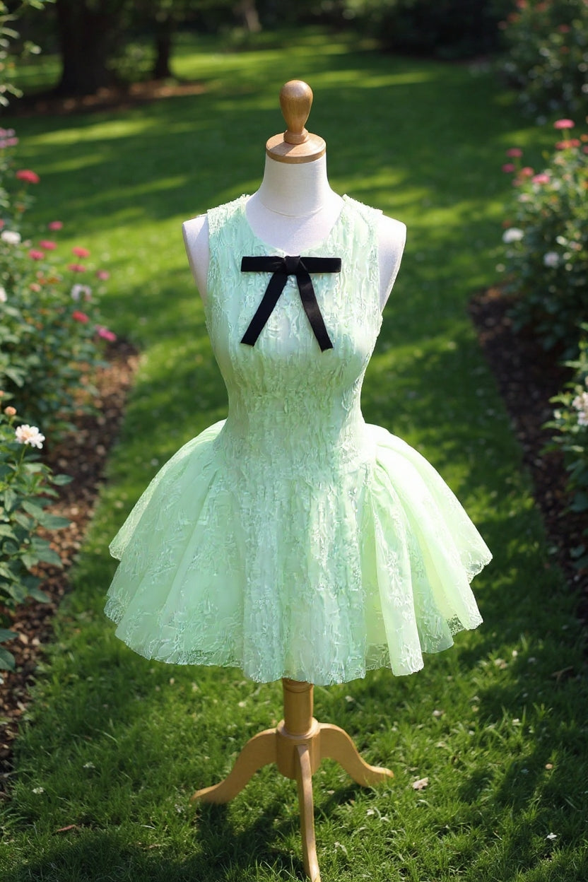 Sleeveless Embroidered Mini Dress in Green