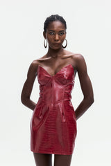 Crocodile Pattern Leather Mini Dress