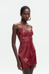 Crocodile Pattern Leather Mini Dress