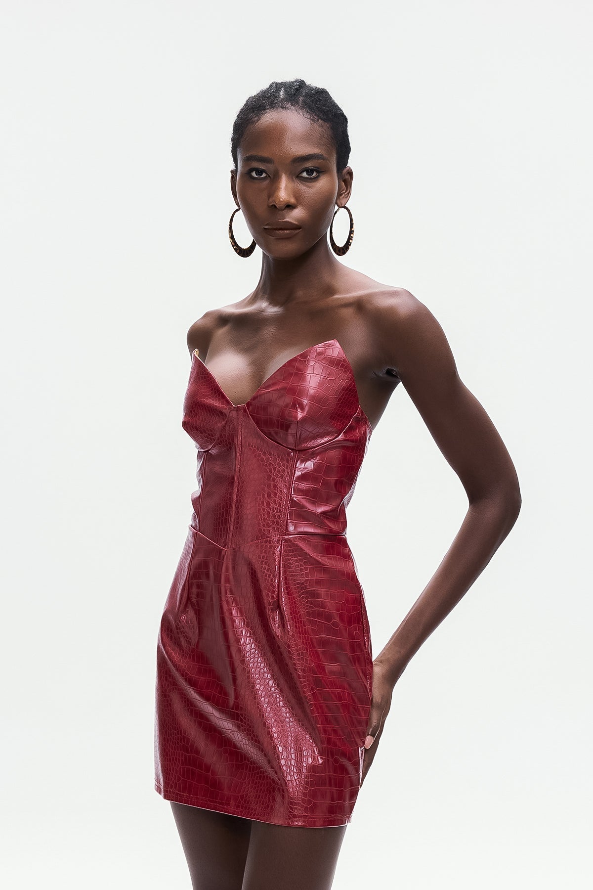 Crocodile Pattern Leather Mini Dress